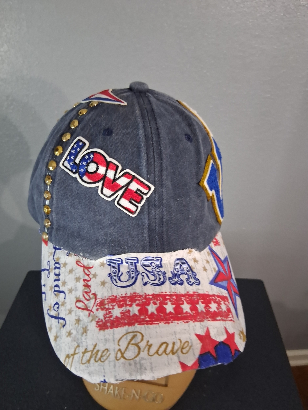 Hand Crafted USA Patriotic Baseball Cap in Gray, Red, White, Blue